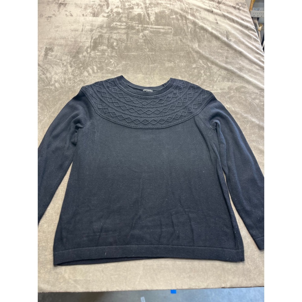 Talbots Womens XL Navy Blue Cable Knit Yoke Crew Neck‎ Long Sleeve Sweater